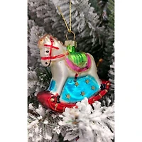 Wizardi 12" Christmas Village Glass Rocking Horse Ornament