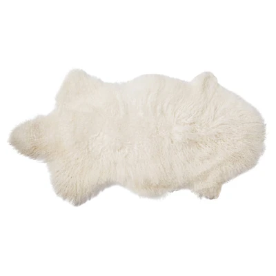 Hello Honey® White Natural Mongolian Lamb Fur Rug, 35" x 20"