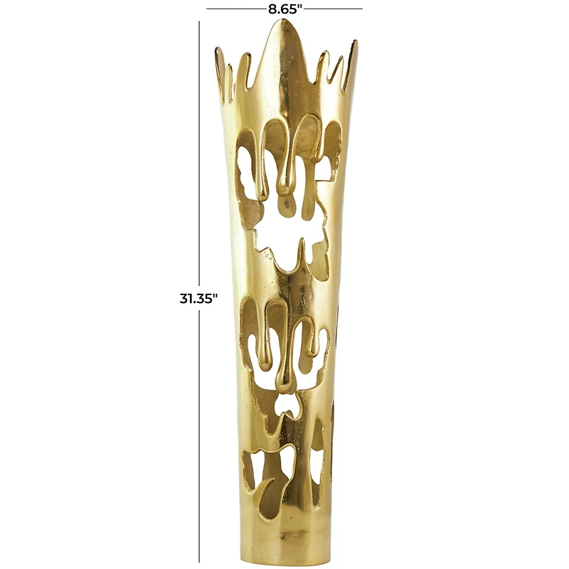 31" Gold Aluminum Drip Vase with Melting Designed Body