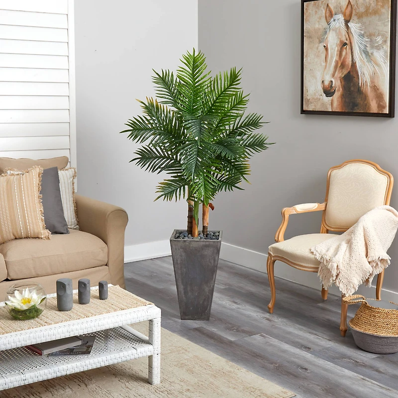 5.5ft. Real Touch Areca Palm Tree in Cement Planter