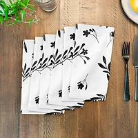 Simple Black Floral 10" x 10" Cotton Twill Napkin