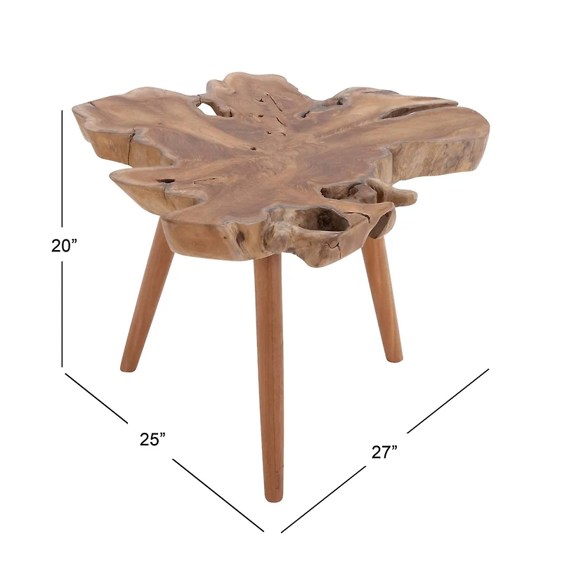 20'' Brown Teak Rustic Accent Table