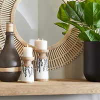 Brown Wood Drooping Vine Pillar Leaf Candle Holder Set