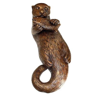 Design Toscano 30" Cast Bronze Lazy Otter with Fish Garden Statue