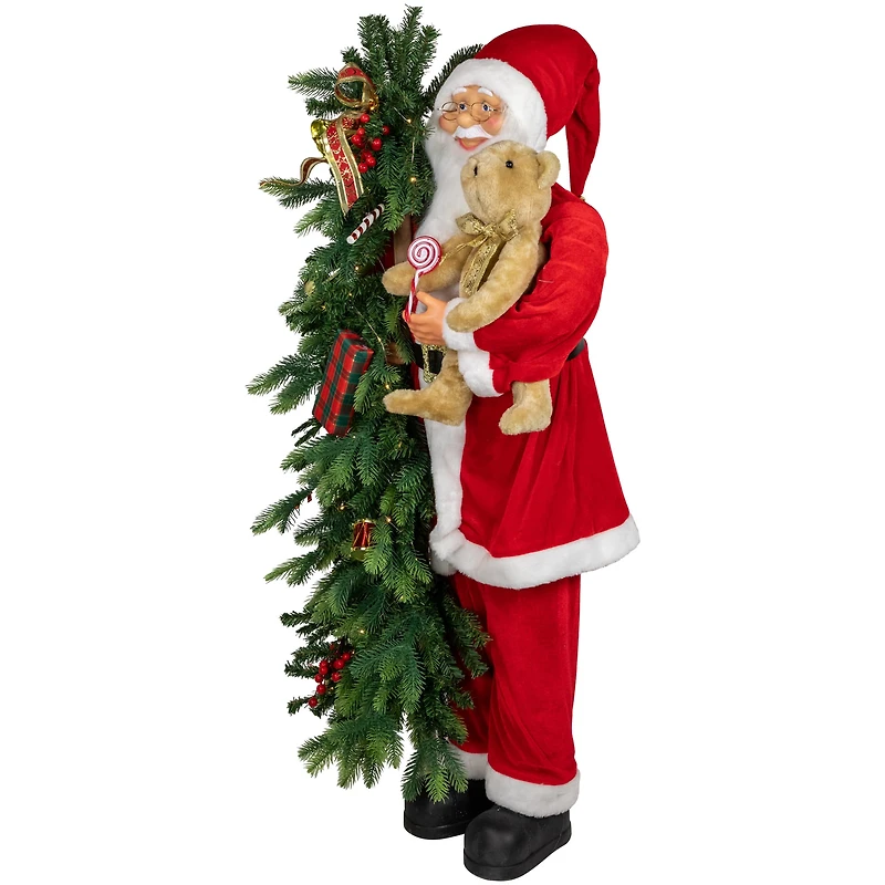 4ft. Musical Santa Claus with Lighted Christmas Tree & Teddy Bear Standing Christmas Figure