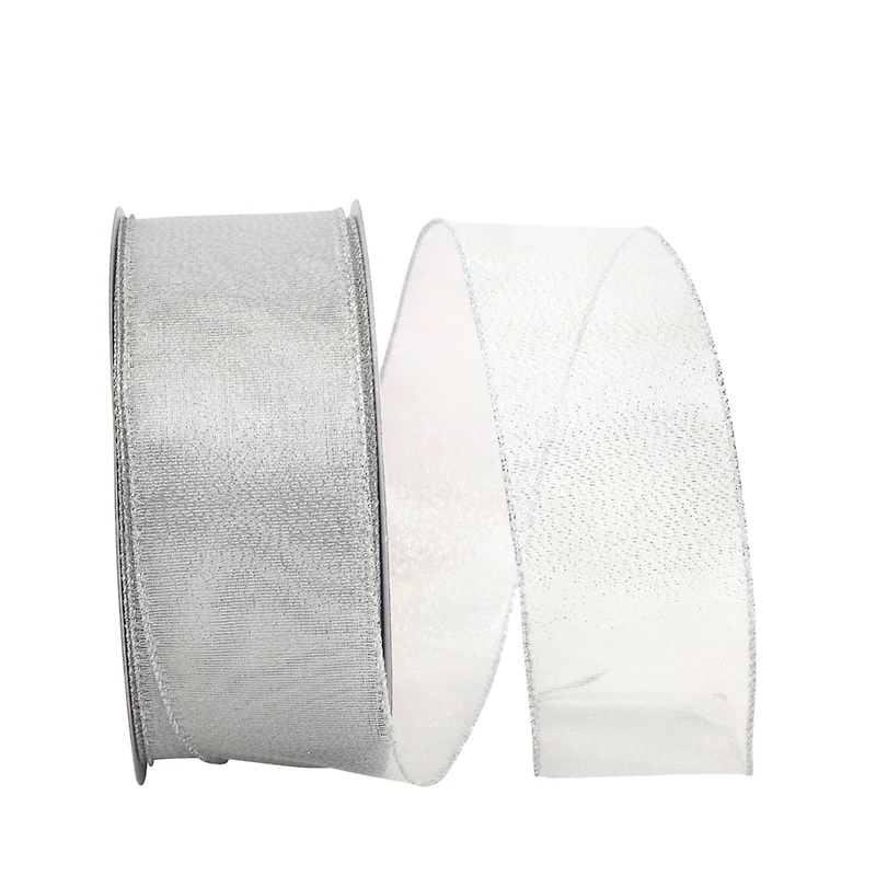 JAM Paper 2.5" x 50 yd. Silver Glimmer Value Wired Edge Ribbon