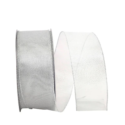 JAM Paper 2.5" x 50 yd. Silver Glimmer Value Wired Edge Ribbon