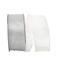 JAM Paper 2.5" x 50 yd. Silver Glimmer Value Wired Edge Ribbon