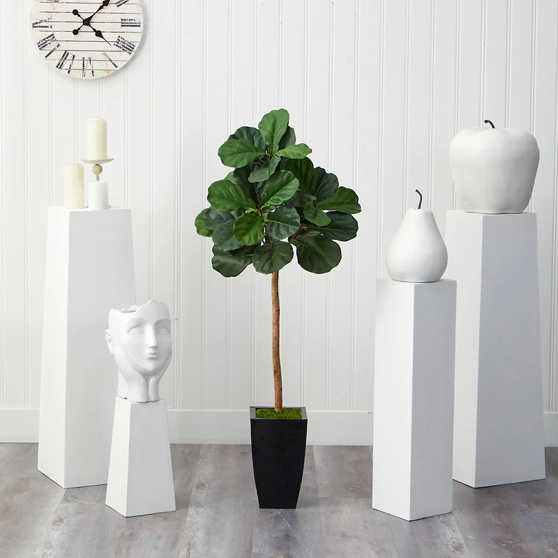 4ft. Fiddle Leaf Artificial Tree in Black Metal Planter