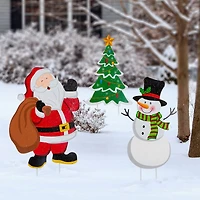 Glitzhome® 2ft. Metal Santa, Snowman & Tree Yard Stake Set