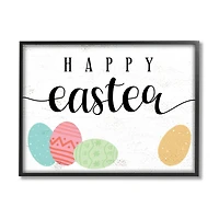 Stupell Industries Happy Easter Greeting Fun Pattern Spring Holiday Eggs Framed Giclee Art