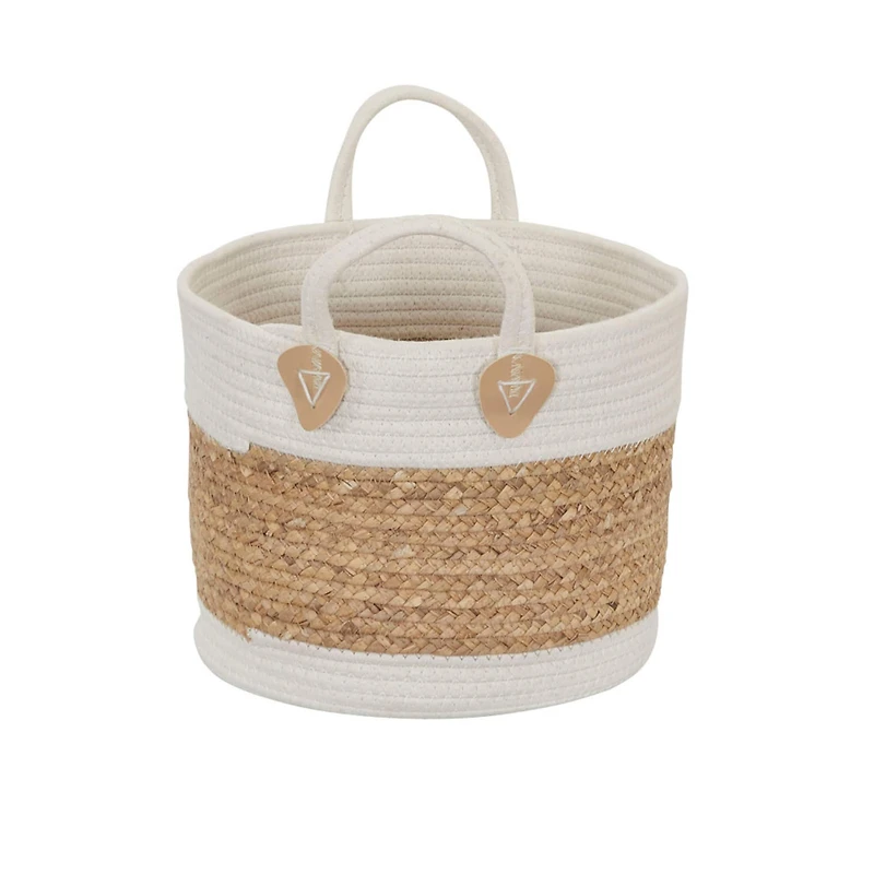 Household Essentials 9.5" White & Natural Corn & Hyacinth Wicker Basket