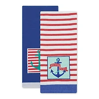 DII® Anchor's Away Collection Embellished Patch Kitchen Dishtowels, 2ct.
