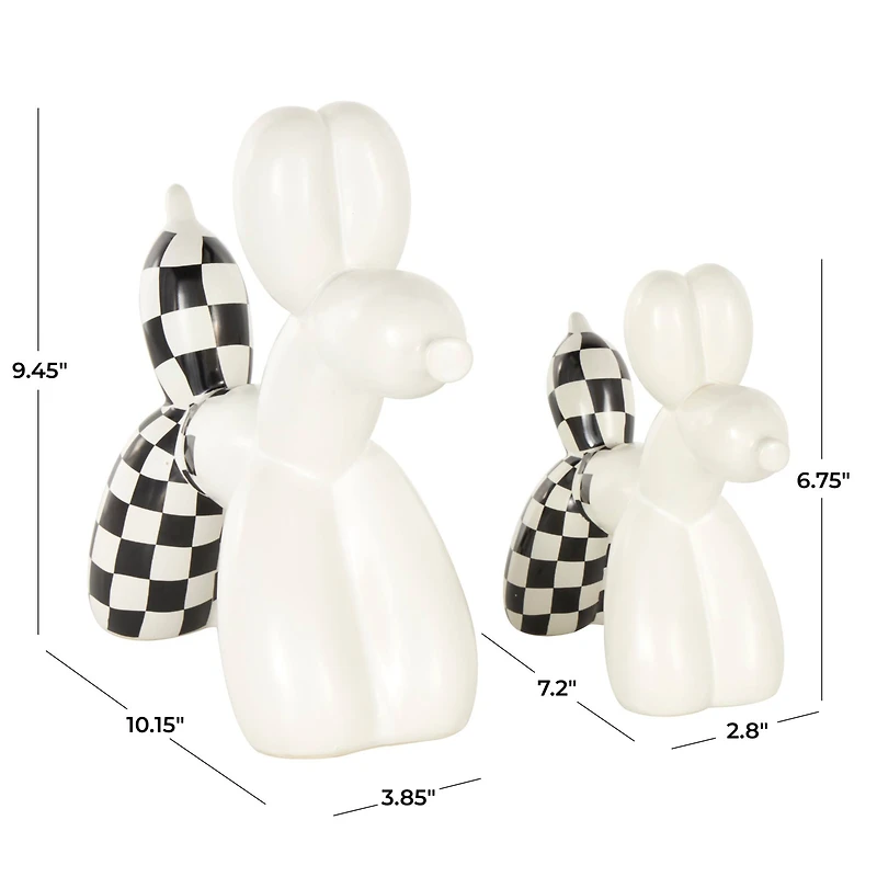 White Ceramic Checkered Dog Balloon Sculpture Set