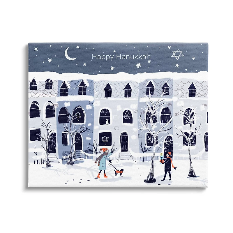 Stupell Industries Happy Hanukkah Winter City Scene Canvas Wall Art