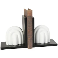7" White MDF Abstract Layered Arched Bookends with Black Stands Set