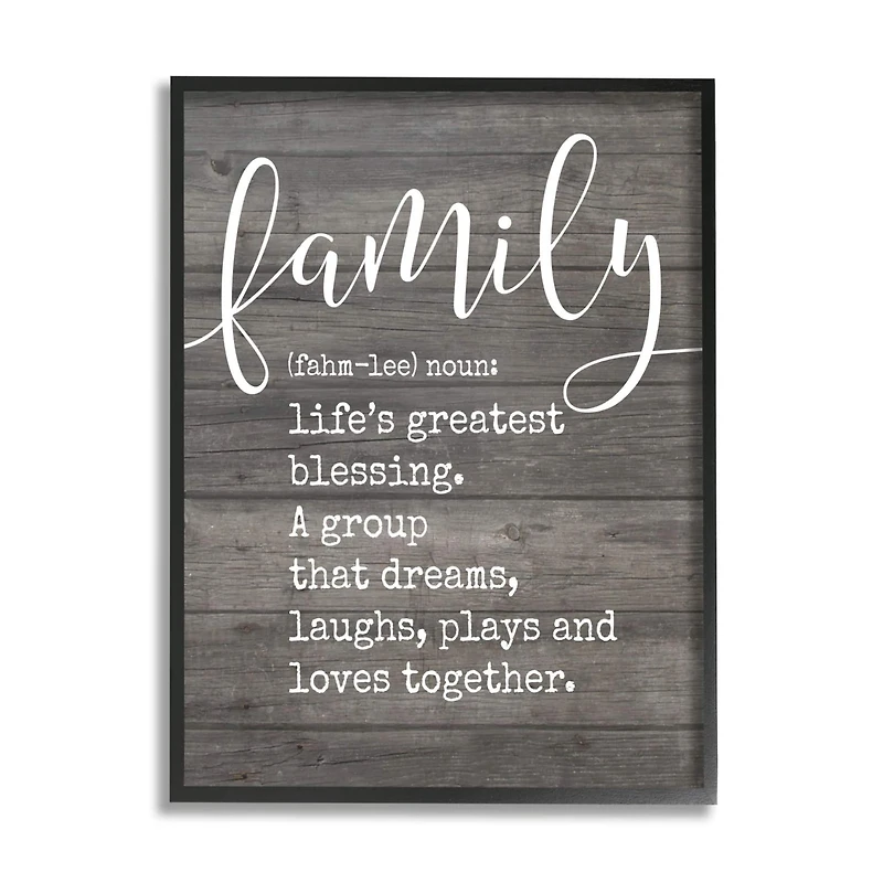 Stupell Industries Family Definition Planked Framed Wall Art