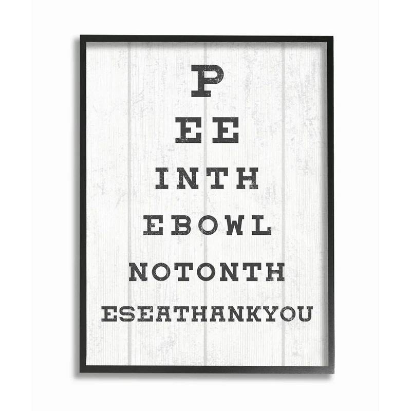 Stupell Industries Bathroom "Pee in the Bowl" Seeing Eye Chart Black Wood Framed Wall Art