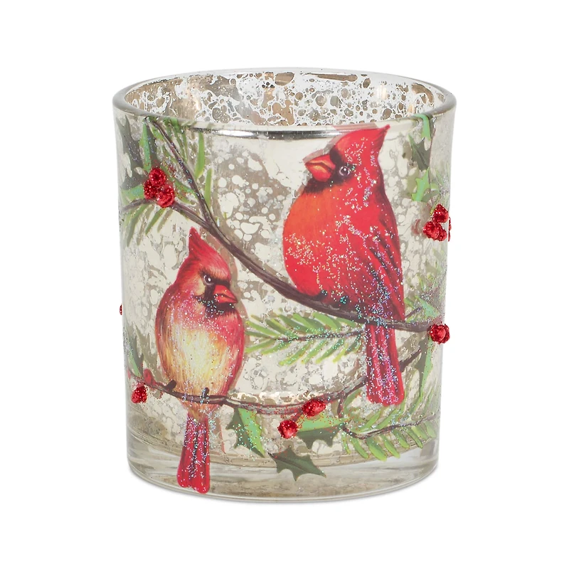 3.25" Cardinal & Bird Glass Votive Holder Set