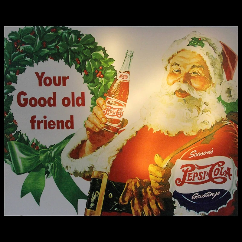 LED Back Lit Red & Green Santa Claus Pepsi Christmas Wall Art