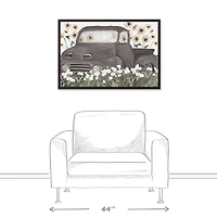 Truck & Sunflowers Black Framed Canvas Wall Art