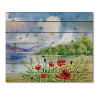 Designart - Red Tulips On The Bank Near A Mountain River