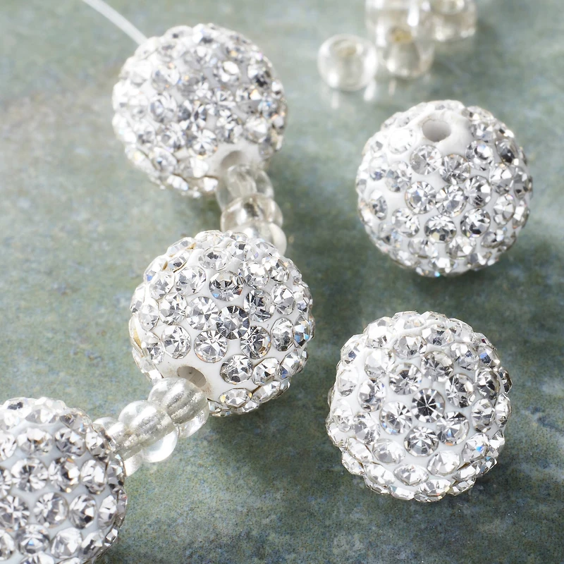 12 Pack: Silver Rhinestone Round Beads, 12mm by Bead Landing™