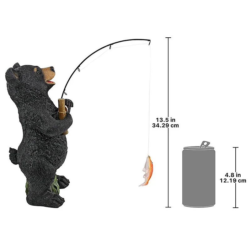 Design Toscano 13.5" Hooked on Fishing Fisherman Black Bear Statue