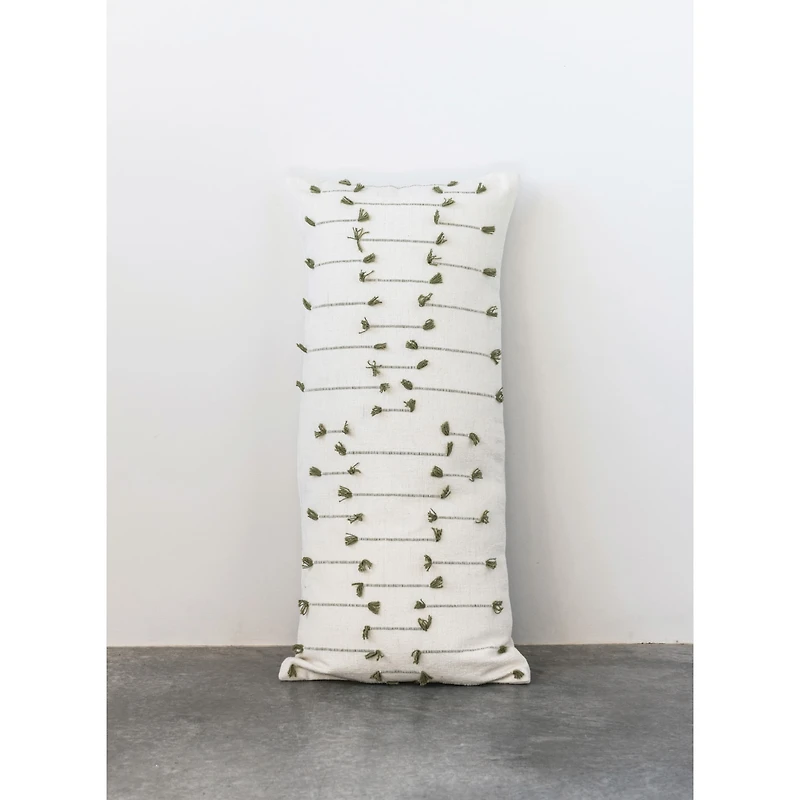 Hello Honey® Green & White Handwoven Lumbar Pillow with Tassels