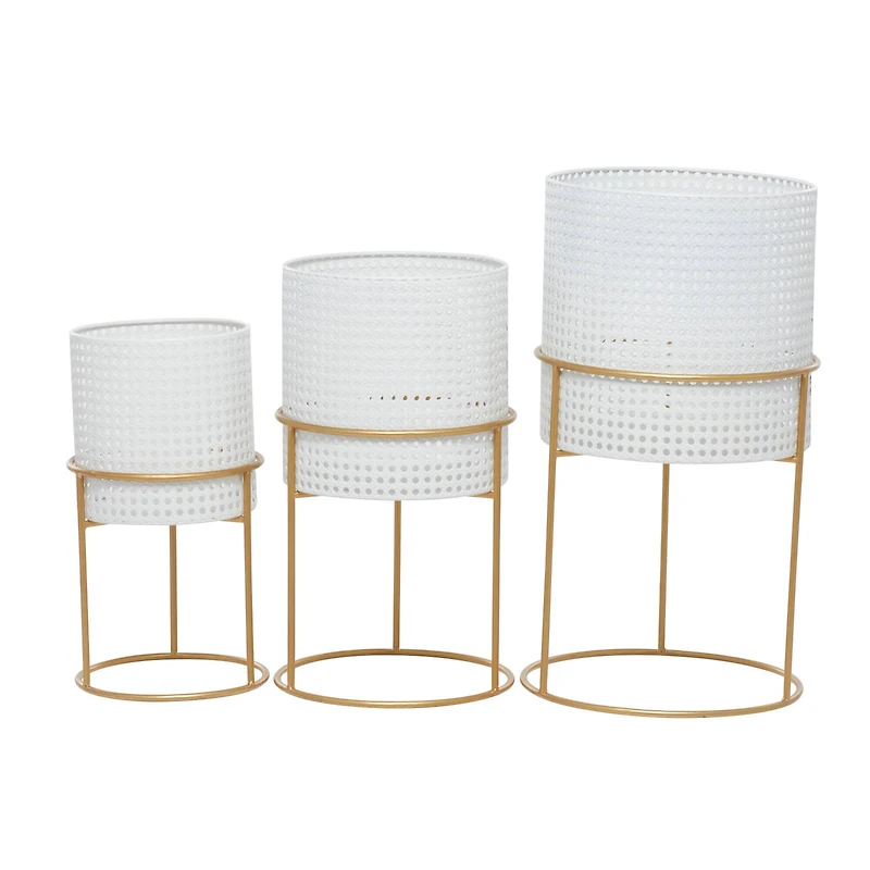 Set of 3 White Iron Contemporary Planter, 23" x 19" x 16"