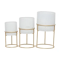 Set of 3 White Iron Contemporary Planter, 23" x 19" x 16"