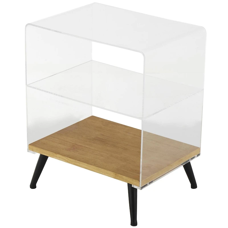 23" Clear Acrylic 1-Shelf Accent Table with Wood Base & Black Legs