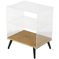 23" Clear Acrylic 1-Shelf Accent Table with Wood Base & Black Legs