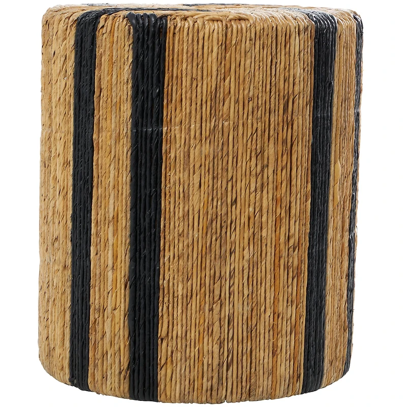 Brown Banana Leaf Handmade Linear Wrapped Accent Table with Navy Stripes