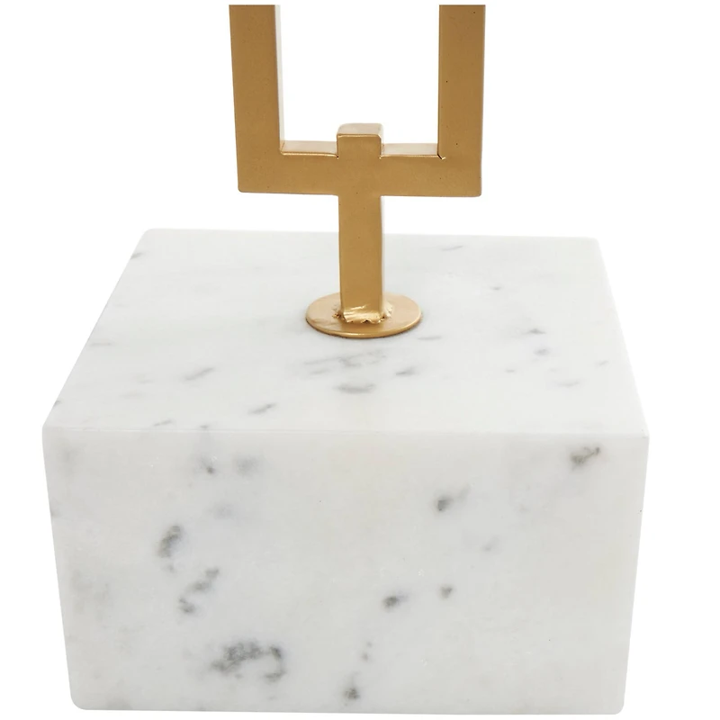 White Marble Geometric Accent Table with Gold Metal Rectangular Stand