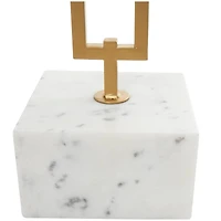 White Marble Geometric Accent Table with Gold Metal Rectangular Stand