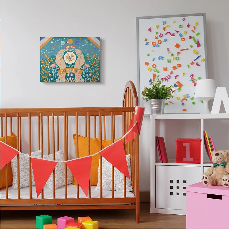 Stupell Industries Heart Be Your Compass Phrase Boho Chic Constellations Canvas Wall Art