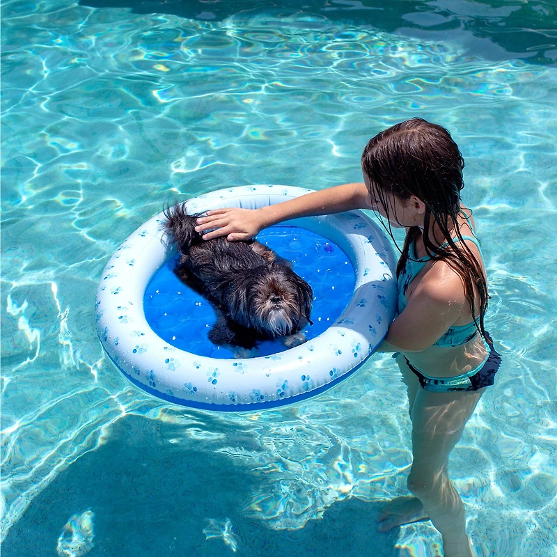 PoolCandy 36" Blue & White Paw Print Pet Float