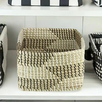 12.25" Square Woven Seagrass Basket with Black & White Accents