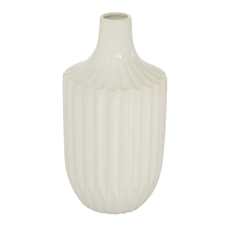 White Ceramic Modern Vase, 13" x 6" x 6"