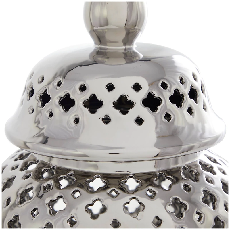 17.75" Silver Open Style Ceramic Decorative Urn