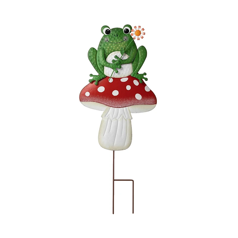 Glitzhome® 30" Metal Stacked Mushroom & Frog Yard Stake