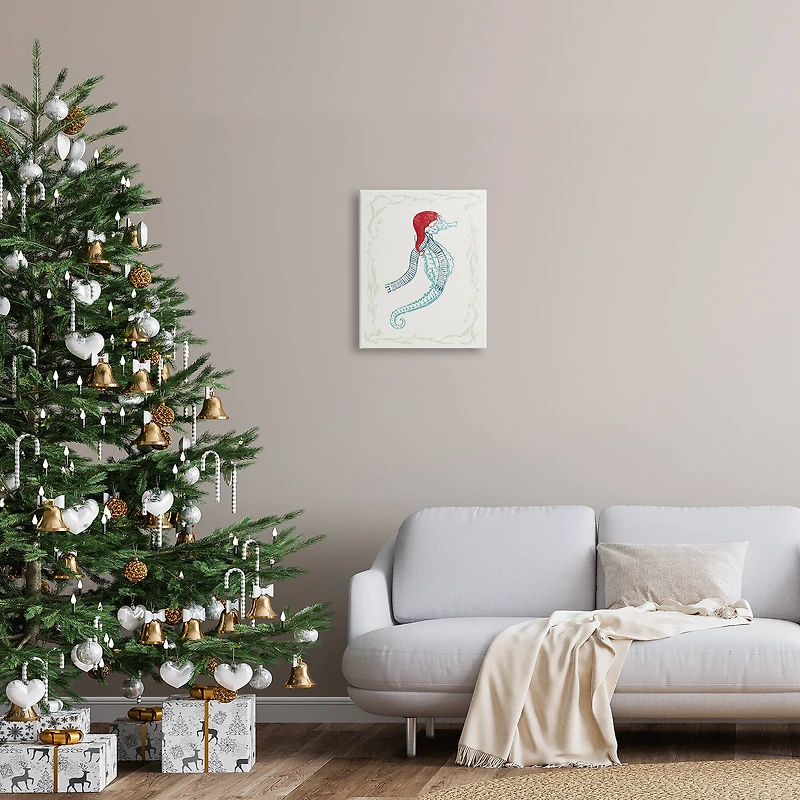 Stupell Industries Coastal Christmas Seahorse Santa Canvas Wall Art