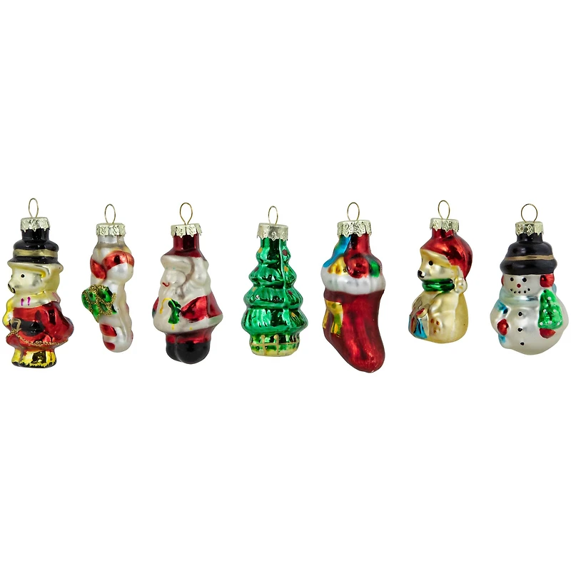 Set of 20 Holiday Figurines Glass Christmas Ornaments 1.75"
