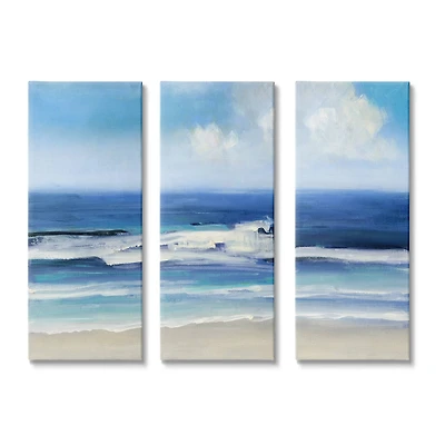 Stupell Industries Blue Beach Coast Triptych Incoming Summer Tide Waves Canvas Wall Art, 10" x 24"