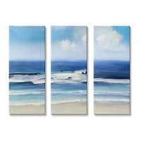 Stupell Industries Blue Beach Coast Triptych Incoming Summer Tide Waves Canvas Wall Art, 10" x 24"