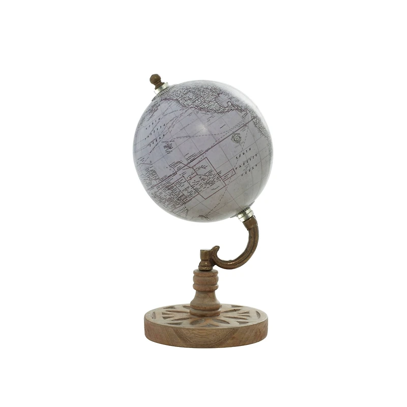 9" Brown Metal & Wood Traditional Globe