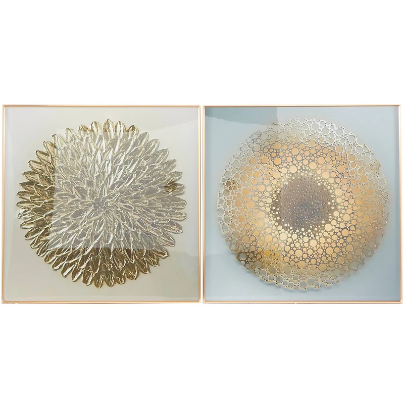CosmoLiving by Cosmopolitan Gold Porcelain Scales Starburst Framed Wall Art with Gold Aluminum Frame Set of 2 32", 32"