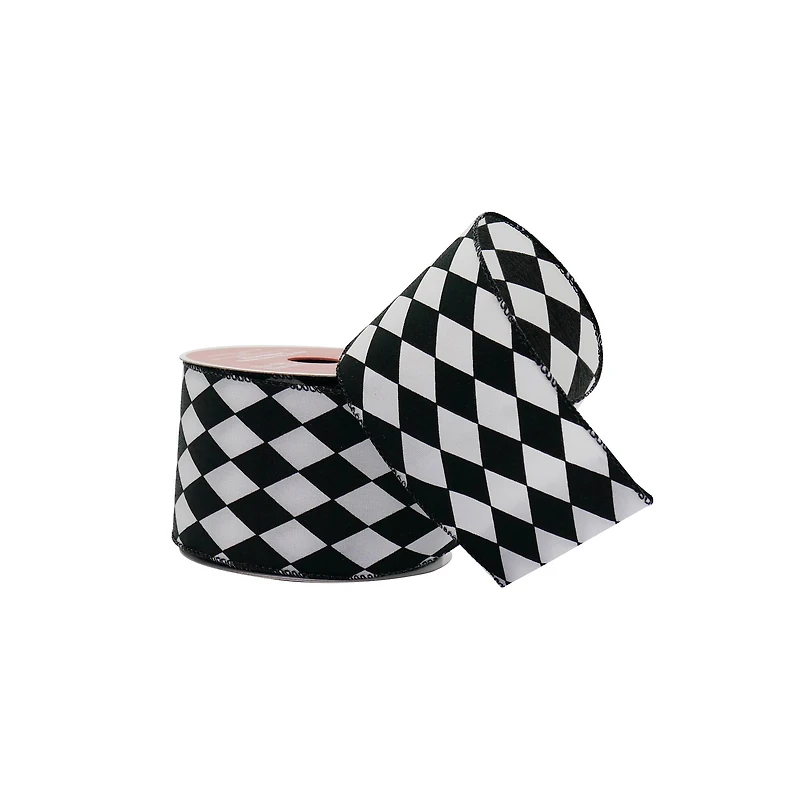 2.5" x 20ft. Black & White Diamond Wired Taffeta Ribbon by Celebrate It®
