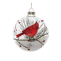Glittered Glass Cardinal Ornament with Snow & Pine Filler Set
